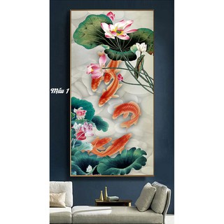 Tranh canvas treo tường cửu ngư và hoa sen TT20 - nhiều mẫu - 50 x 100 cm