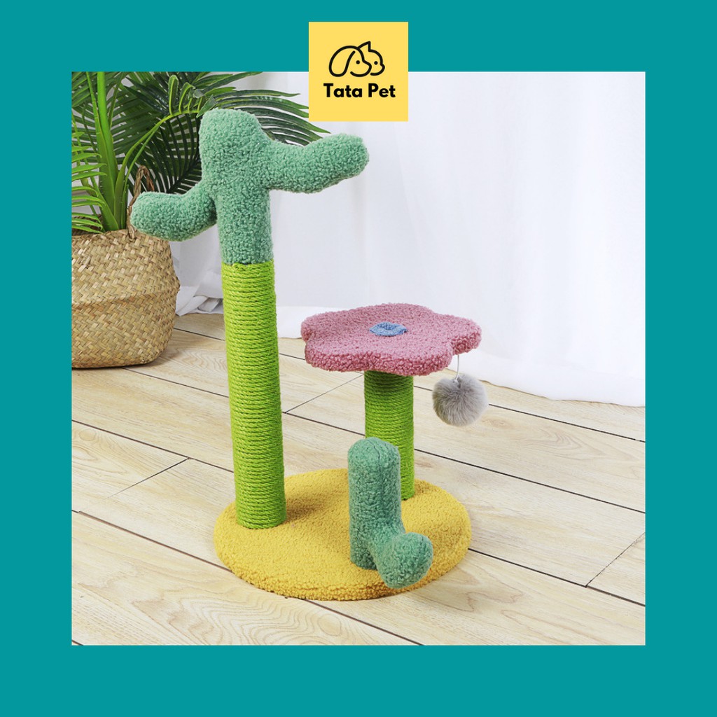 Trụ cào móng bằng gỗ cho mèo (Cattree) cây cào móng- Nhà cây cho mèo cào móng hình xương rồng (CM2) TATA PET