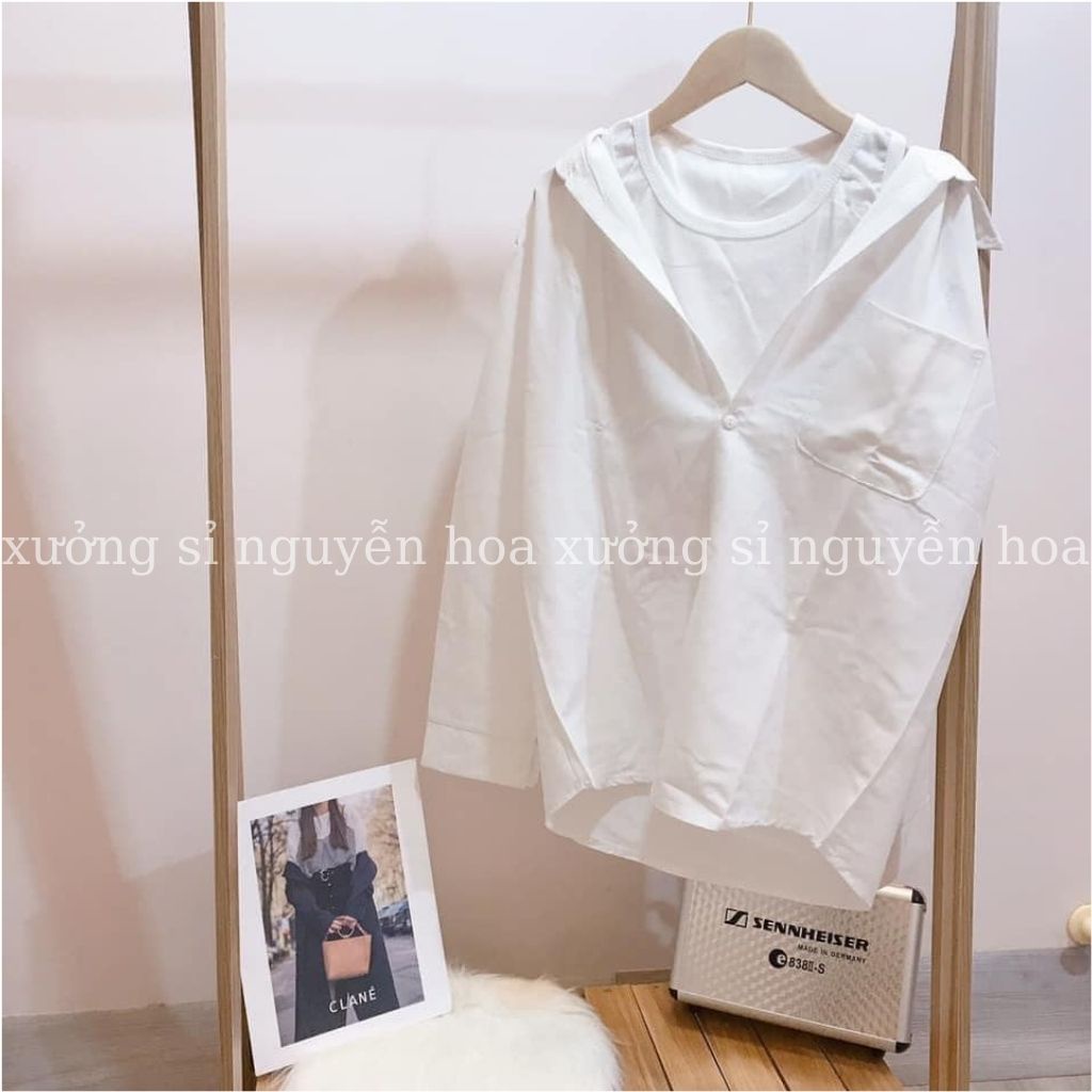 Áo sơ mi nữ trắng dài tay túi ngực kèm áo 3 lỗ phong cách sexy trẻ trung năng động Xưởng Sỉ Nguyễn Hoa