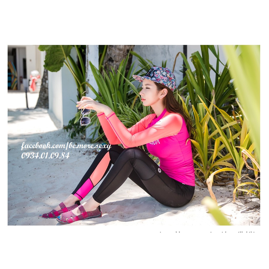Đồ bơi dài tay Hàn Quốc quần dài hồng cam | BigBuy360 - bigbuy360.vn