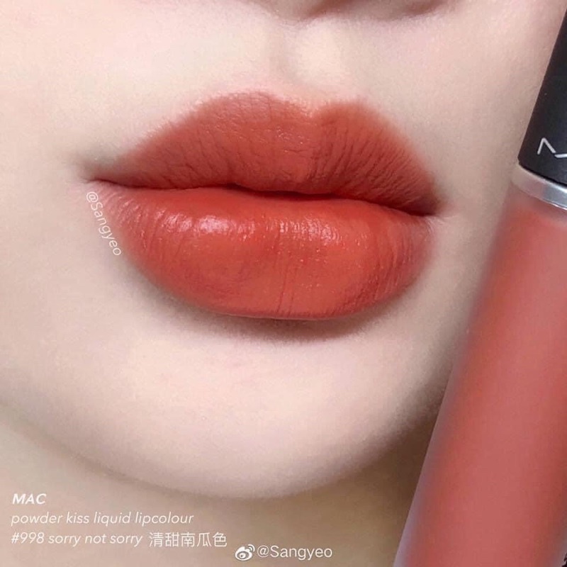 Son kem lì MAC Power Kiss Liquid LipColour màu 998 Cam cháy- Sorry Not Sorry 5ml
