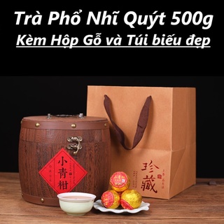 500g trà Phổ Nhĩ Quýt danh trà chính hãng kèm hộp gỗ và túi đựng sang trọng
