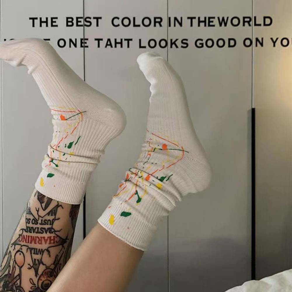 Vớ cotton cổ trung họa tiết kẻ sọc nhiều màu phong cách Harajuku thời trang cho nữ