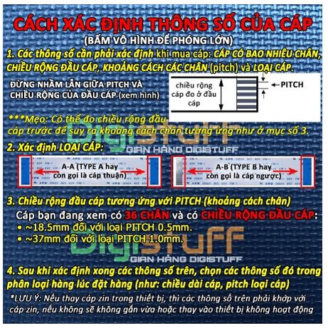 Cáp dẹt thuận A-A 40 chân AWM 20624 80C 60V VW-1 bước 0.5mm dài 30cm