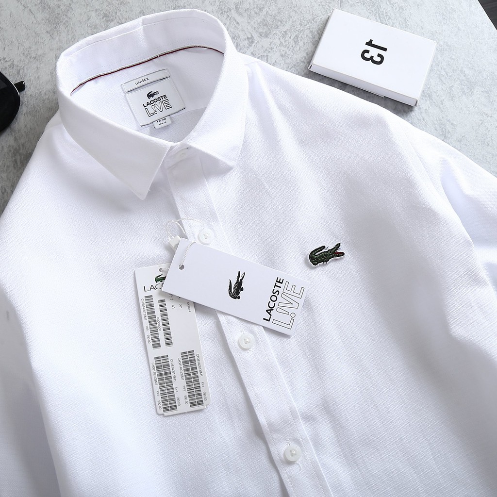 Áo sơ mi nam LACOSTE TRẮNG sang trọng - hàng vnxk xịn vải lụa siêu mát form slim fit tôn dáng