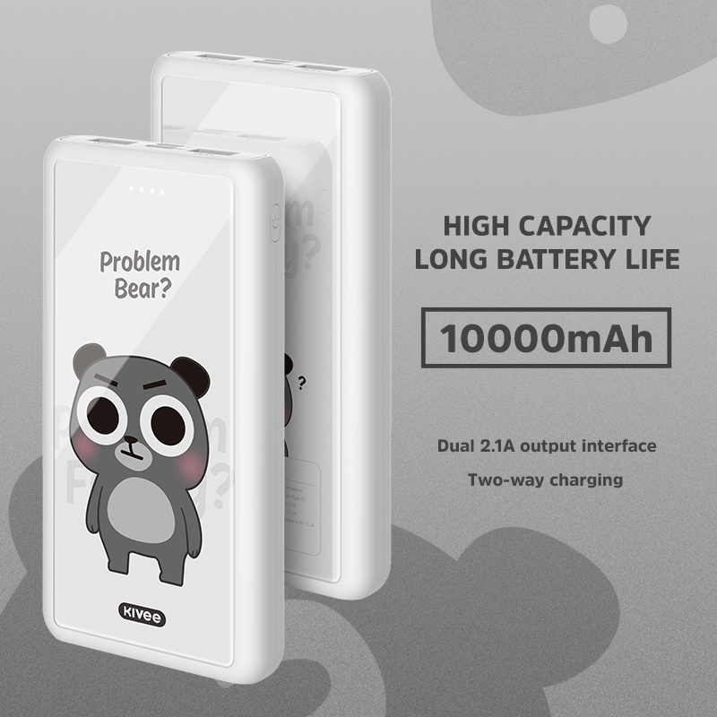 Pin dự phòng KIVEE 10000mAh đầu ra 2.1a đầu vào kép đầu ra kép hình thú dễ thương kèm theo cáp sạc