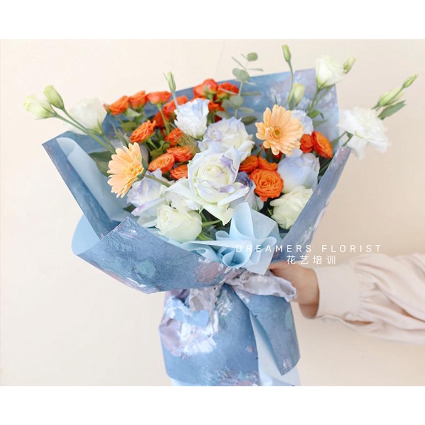 Set 5 Giấy Gói Hoa Chống Thấm Nước Dày Dặn Họa Tiết Tranh Sơn Dầu Đẹp Mắt