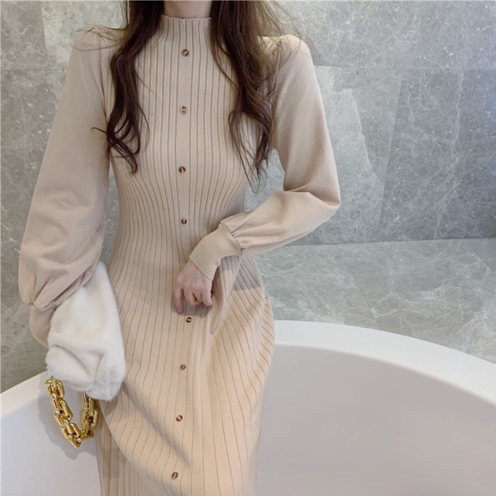 👘👘👘 Váy len tăm cao cổ tay bồng hàng order