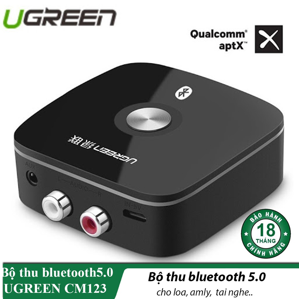 Bộ Thu Bluetooth 5.0 Cao Cấp UGREEN CM123 | Hỗ trợ 2RCA và 3.5mm