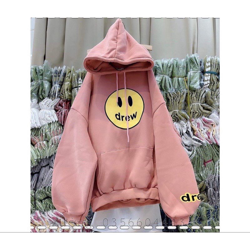 Áo Hoodie DREW Mặt Cười, Áo Nỉ Bông Cao Cấp, Mũ 2 Lớp Unisex Nam Nữ