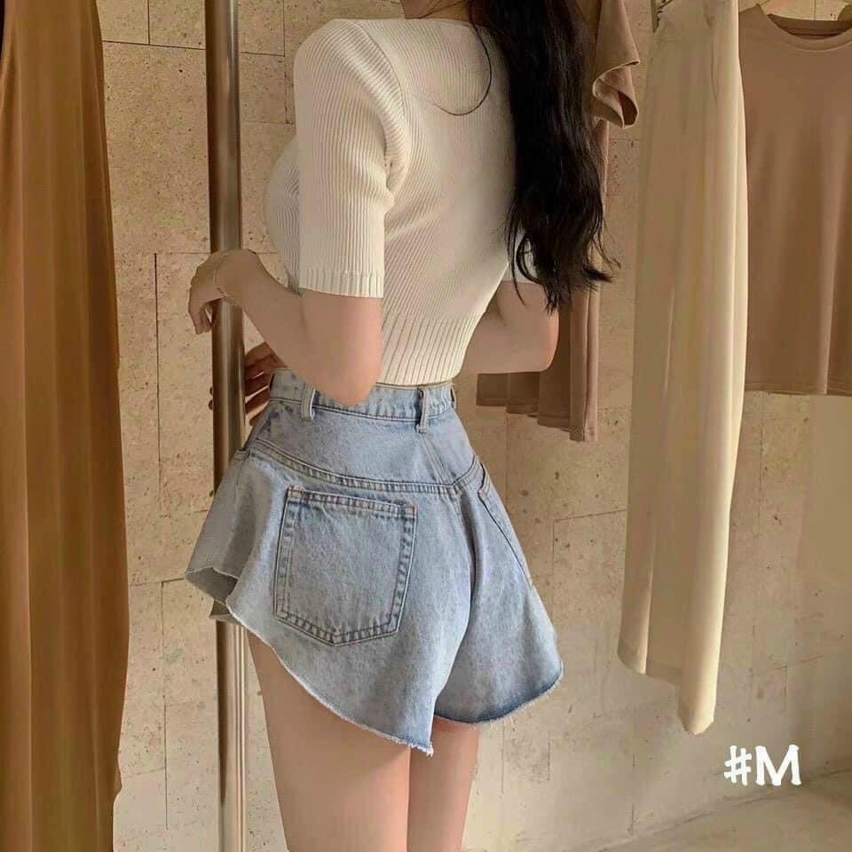 Quần sooc bò jean nữ cạp cao ống rộng, Quần short bò nữ phong cách Hàn Quốc style 2022 | BigBuy360 - bigbuy360.vn