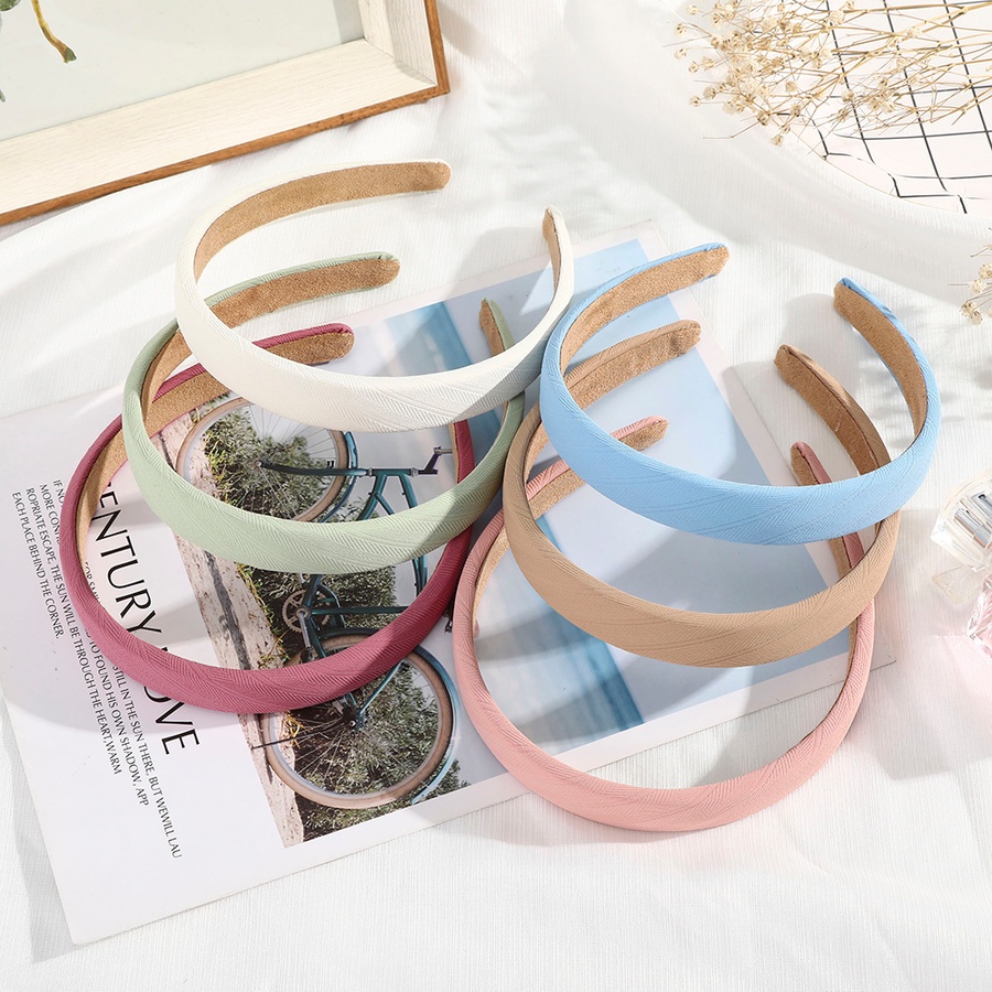 Băng đô cài tóc vải xốp mỏng gân sọc màu trơn phong cách Hàn Quốc thời trang dành cho nữ