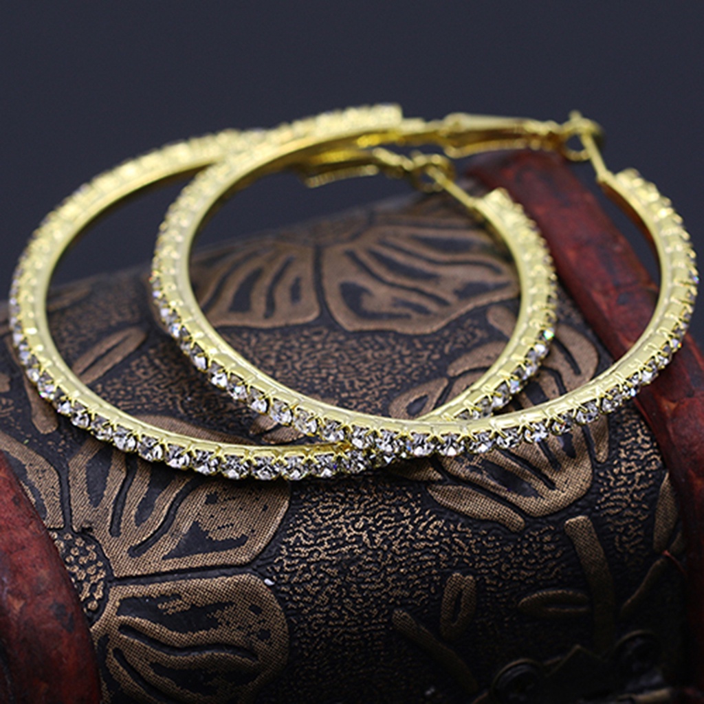 Đôi bông tai khoen tròn đính đá kiểu dáng thời trang cho nữ