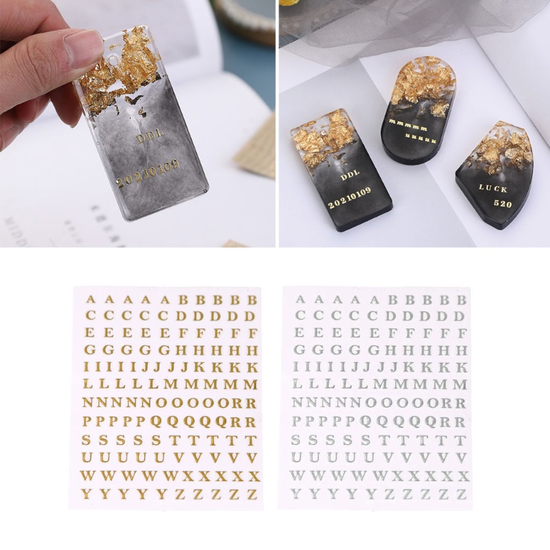 Set 5 tờ nhãn dán kim loại chữ tiếng anh trang trí đồ thủ công mỹ nghệ/trang sức diy