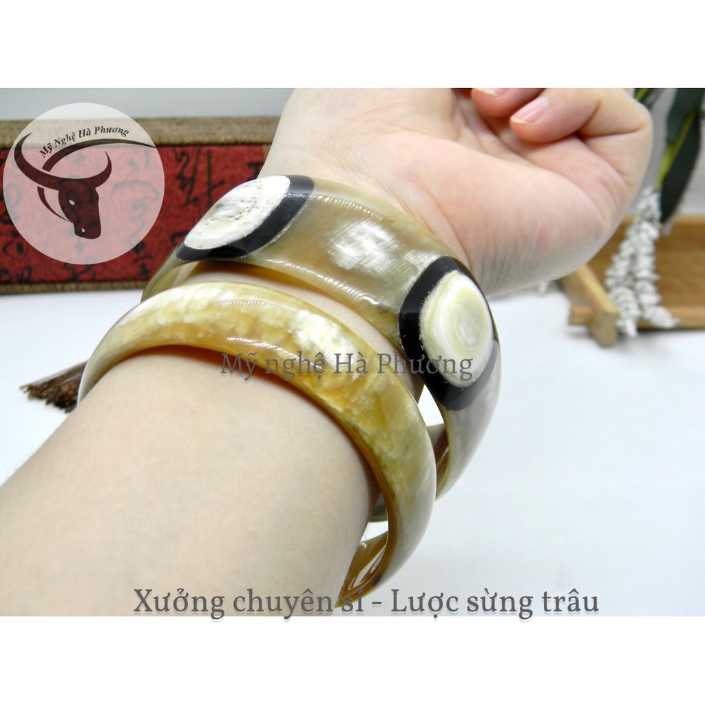 Vòng tay sừng trâu kiểu mới bản 2cm dày đẹp, hàng xuất Nhật dư
