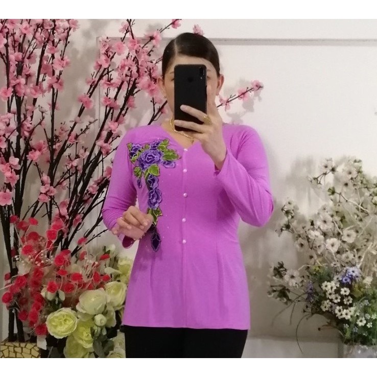 Áo Bà Ba Hoa Tím - Sô 4 (55Kg--65Kg)