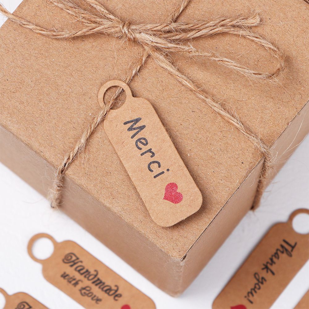 UUMIR Set 100 thẻ giấy 4.5*1.5cm in chữ Handmade with Love dành cho trang trí quà tặng