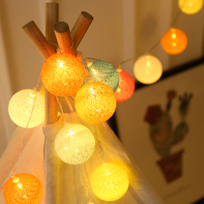2M 20LED Cotton Ball Garland Christmas Fairy Lights For Home Wedding Party Outdoor Decoration