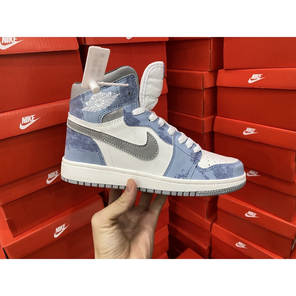 Giày Jordan cổ cao HYPER ROYAL màu xanh loang nam nữ, Giày Jordan 1 HIGH Hyper xanh nỉ bản đẹp full box bill