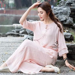 Quần Áo Ngồi Thiền Yoga, Đi Lễ Chùa Cao Cấp, Cắt May Thủ Công ZAMBALA - Tâm Thu Nguyệt - Vẽ Theo Yêu Cầu