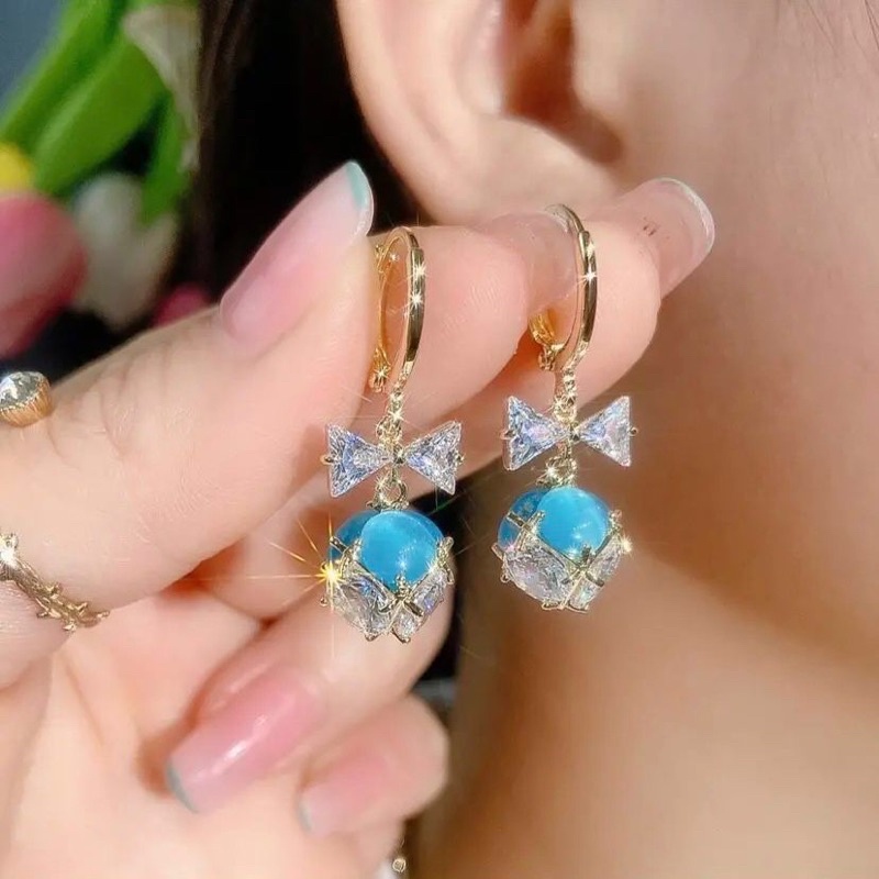 Bông Tai Hợp Kim Hình Nơ Đính đá Zicon Thời Trang Xinh Xắn