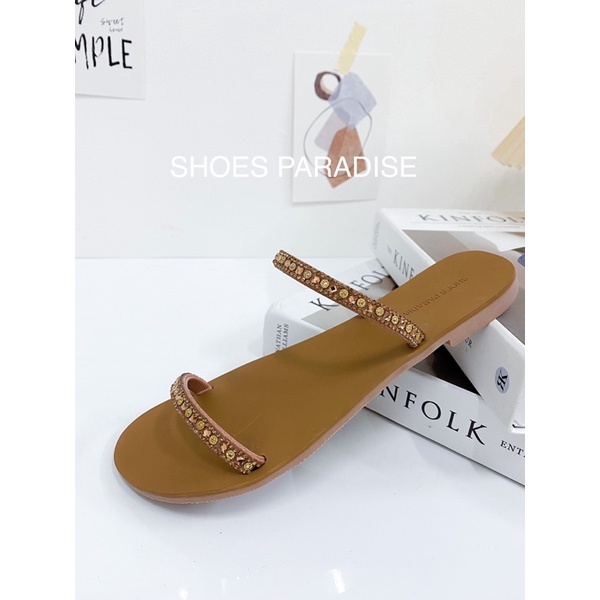 Dép Nữ Thời Trang Đế Bệt Hai Quai Đá Shoes Paradise MS01
