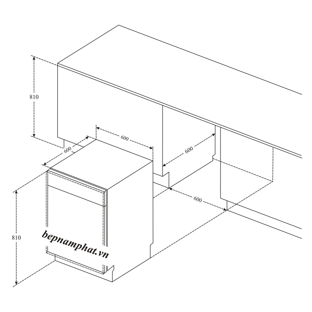 Máy rửa bát lắp âm bán phần Kaff KF BISW12 nhập khẩu