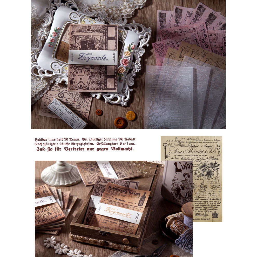 Sticker giấy phân mảnh cổ điển trang trí Scrapbook, sổ tay, vở  (set 30 stickers) - [ 098 ]