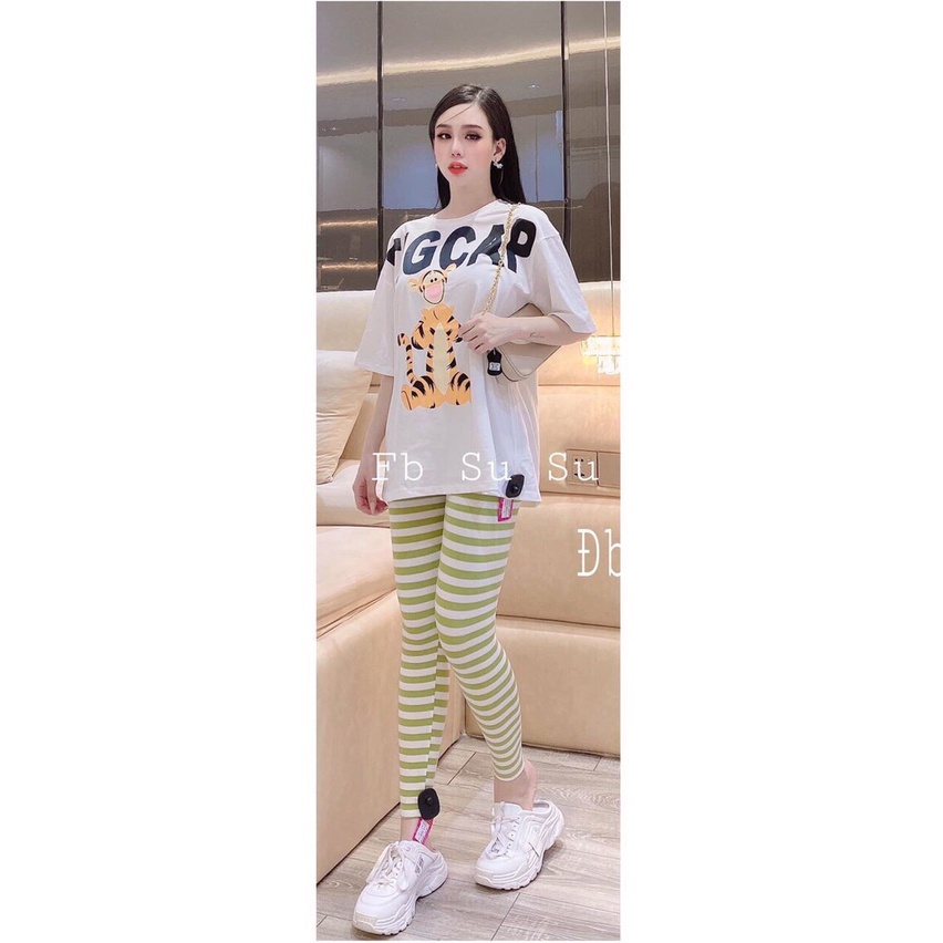 Bộ đồ hổ cotton quần legging kẻ ngang đồ bộ nữ DN278