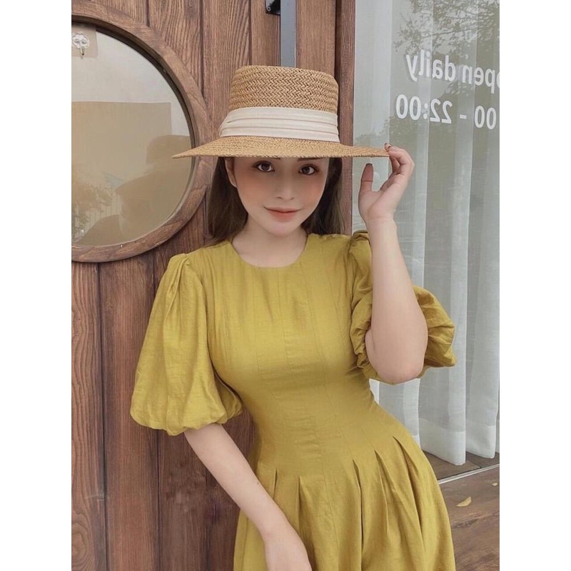 Váy li tay bồng cổ tròn 2 màu