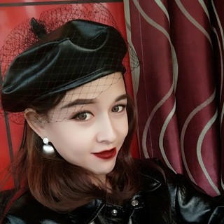[ Mã 151FASHIONSALE1 giảm 10K đơn 50K ] Nón beret da PU trơn màu phối lưới thời trang retro âu mỹ