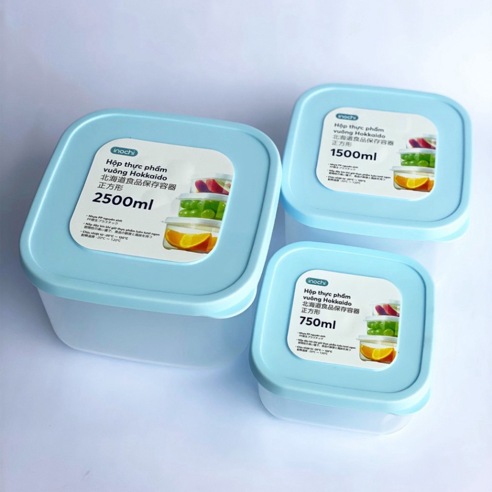 Bộ 3 Hộp Nhựa Đựng Thực Phẩm, Thức Ăn Hokkaido Vuông - Nhựa Cao Cấp Trong Suốt Bền Kín Chịu Nhiệt Cao Tiêu Chuẩn Nhật (t