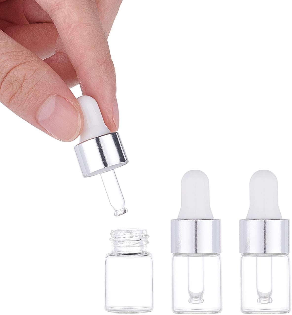 (Hàng Mới Về) Set 60 Lọ Thủy Tinh Trong Suốt 2ml Kèm Nắp Và 4 Ống Nhỏ Giọt 1ml Đựng Mỹ Phẩm Tiện Dụng