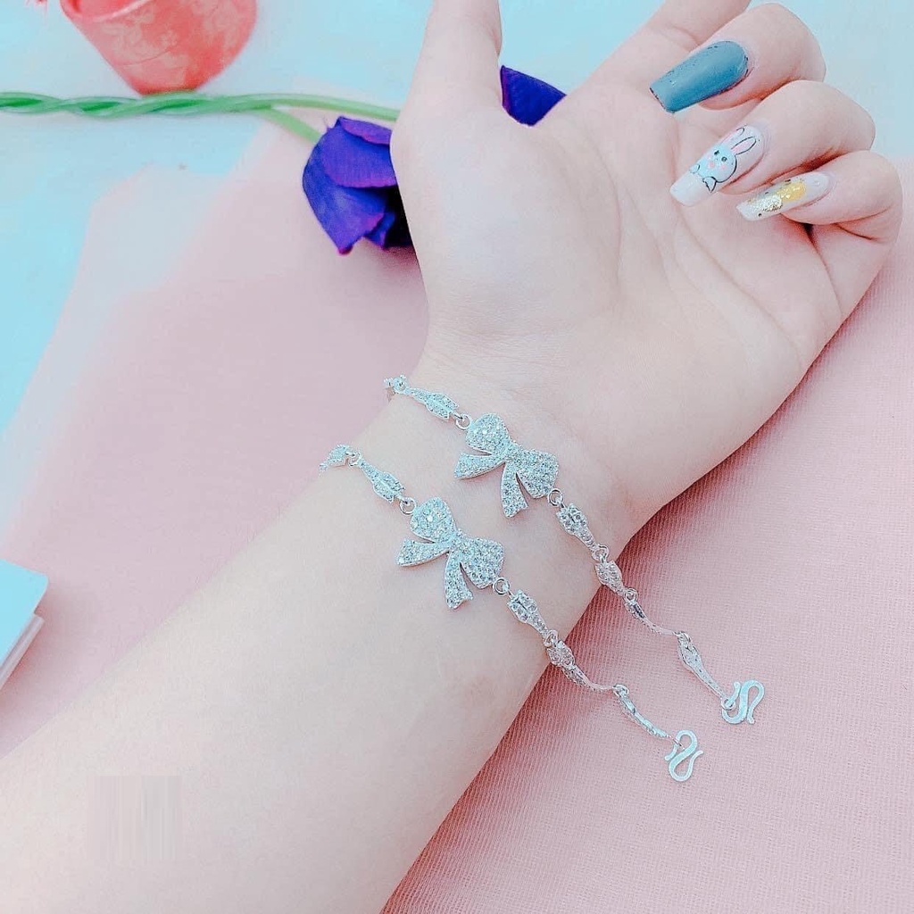 Lắc tay bạc nữ mặt hình lơ đính đá, vòng tay chuẩn bạc ta sang trọng nữ tính - Trang sức bạc Evasilver