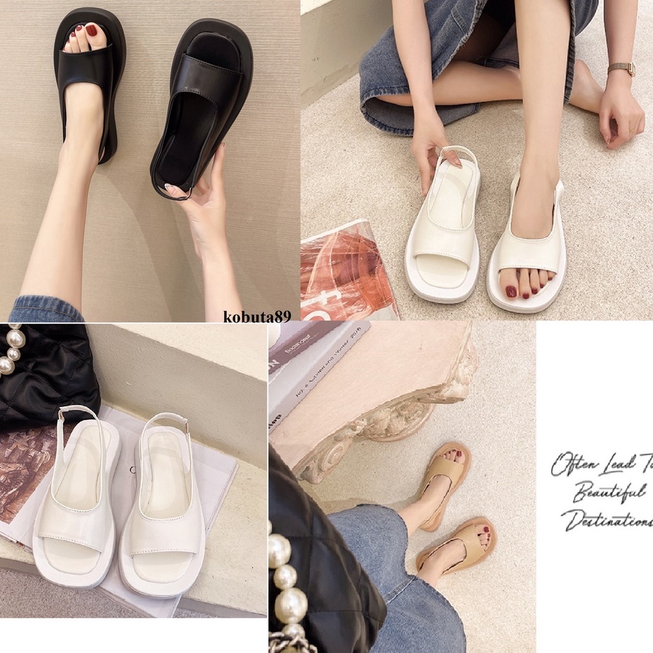 Sandal Quai ngang một bản Đế độn bánh mỳ cao 4p siêu hót