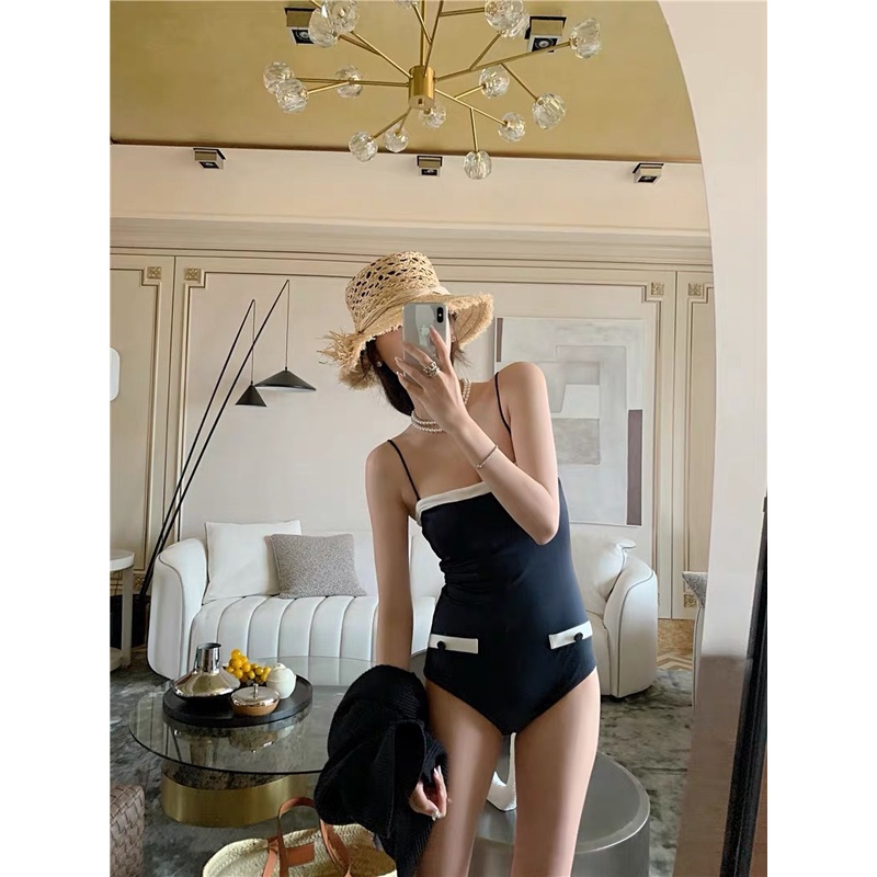 Bộ Đồ Bơi Một Mảnh Màu Trắng Đen Phong Cách Hàn Quốc Dành Cho Nữ