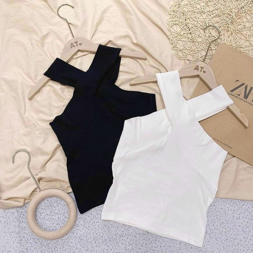 Áo Thun Body 2 Dây Phối Chéo PEONYB Nữ [FREESHIP]  Croptop tăm dãn, phông thiết kế cá tính màu ĐEN | TRẮNG Ulzzang