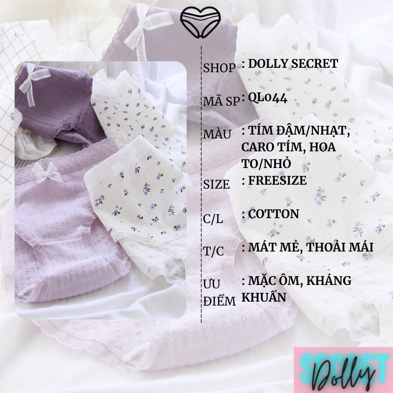 Quần lót nữ DOLLY SECRET quần chip nữ cotton kháng khuẩn cao cấp tone màu tím dễ thương họa tiết kẻ hoa QL044 | BigBuy360 - bigbuy360.vn