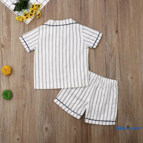 Bộ đồ ngủ pajamas ngắn tay họa tiết sọc ngang cho bé