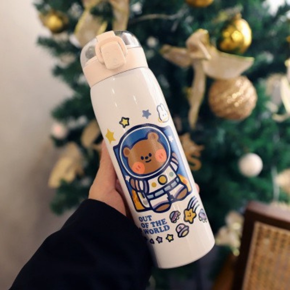 Bình giữ nhiệt INOX 304 họa tiết dễ thương có ống hút , bình giữ nhiệt 500ml loại tốt