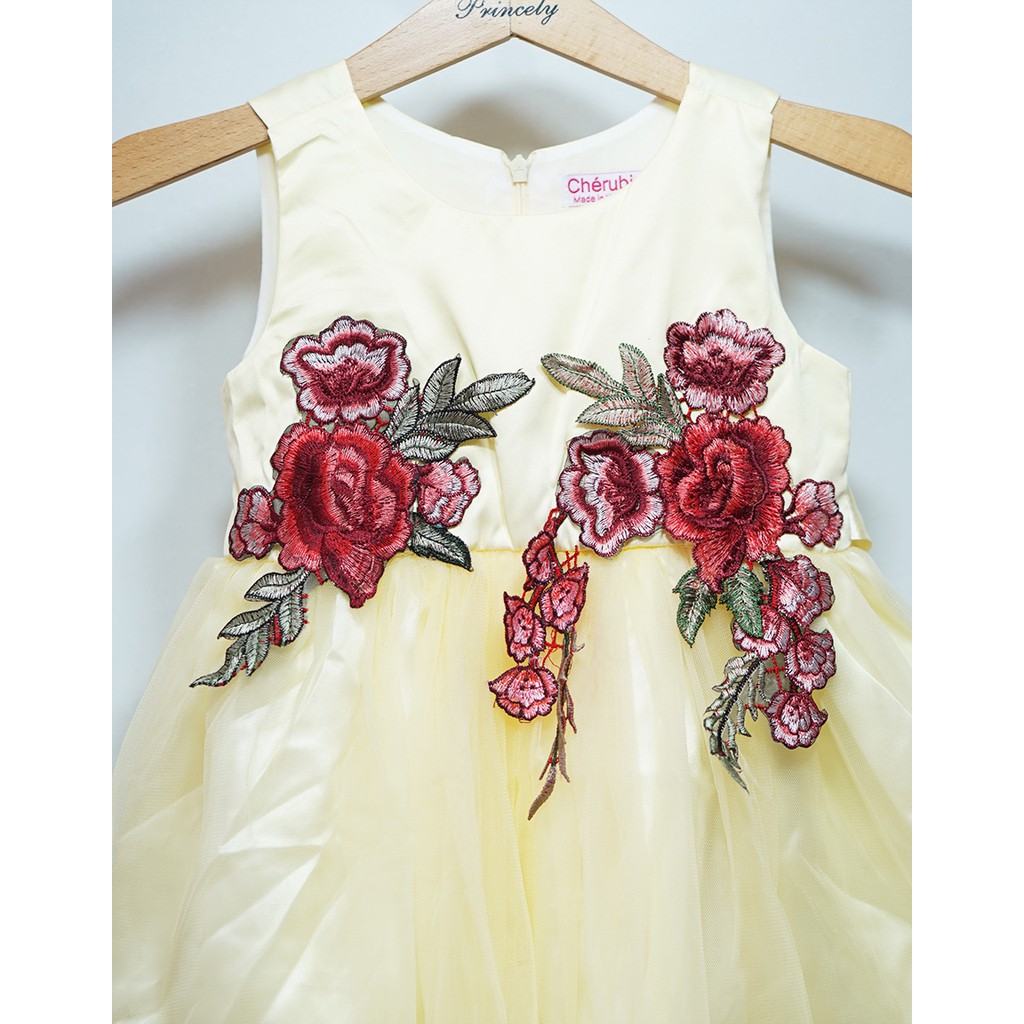 Đầm voan kết hoa 3d cho bé gái