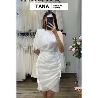 Váy dự tiệc váy xoăn eo body lệch vai cột nơ TANA D0196