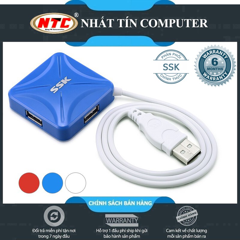 Bộ chia cổng USB 2.0 SSK SHU027 từ 1 ra 4 cổng (nhiều màu)