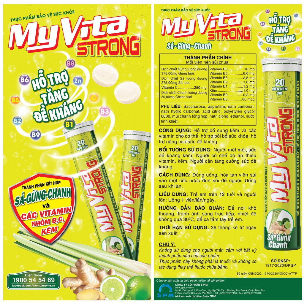 Combo TĂNG ĐỀ KHÁNG 3 tuýp viên sủi Vitamin 1 tuýp MyVita Strong & 2 tuýp Strong C (Sả - Gừng - Chanh tươi) | Thế Giới Skin Care