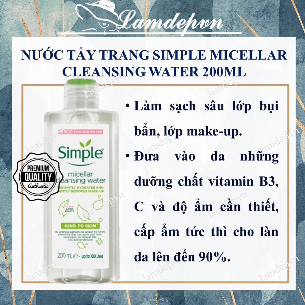 Nước Tẩy Trang Simple Micellar Cleansing Water 200ml