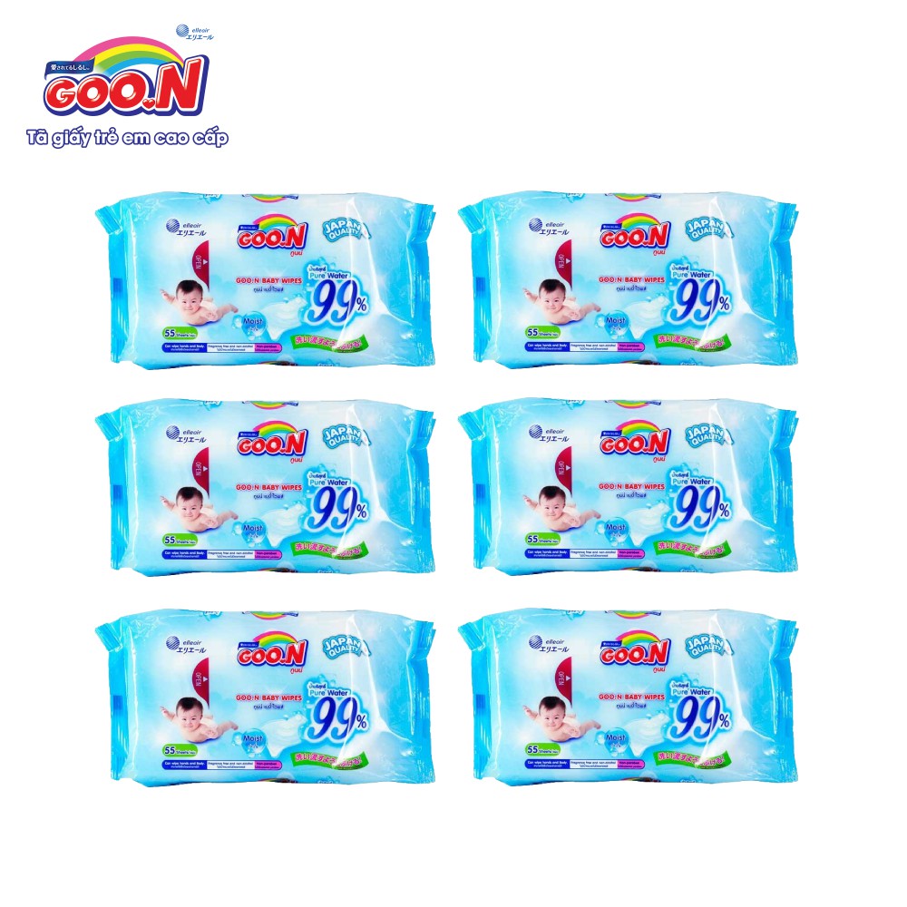 Combo 6 gói khăn ướt Goo.N không mùi (55 miếng/gói)