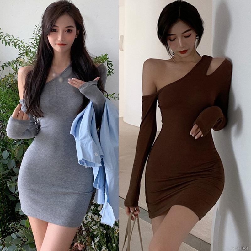 Đầm Tay Dài Ôm Dáng Thiết Kế Độc Đáo Phong Cách Hàn Quốc