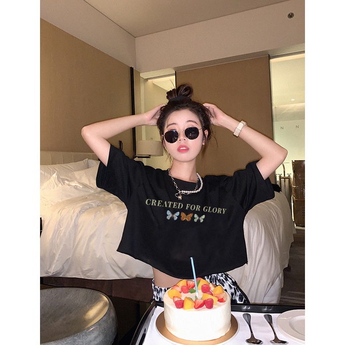 Áo Thun Crotop Form Rộng Unisex Tay Ngắn Chất Cotton Mềm Mại In Chữ CREATED FOR GLORY Ulzzang Style Hàn Quốc TTT0186