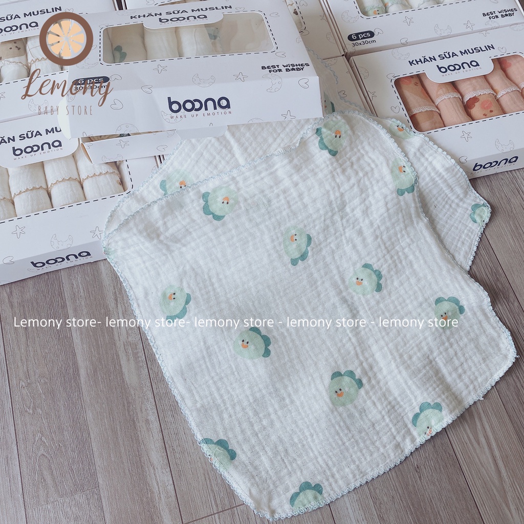 Khăn sữa cho bé, set 6 khăn sữa Boona mềm mại, an toàn cho làn da nhạy cảm của bé-khăn mặt cho bé