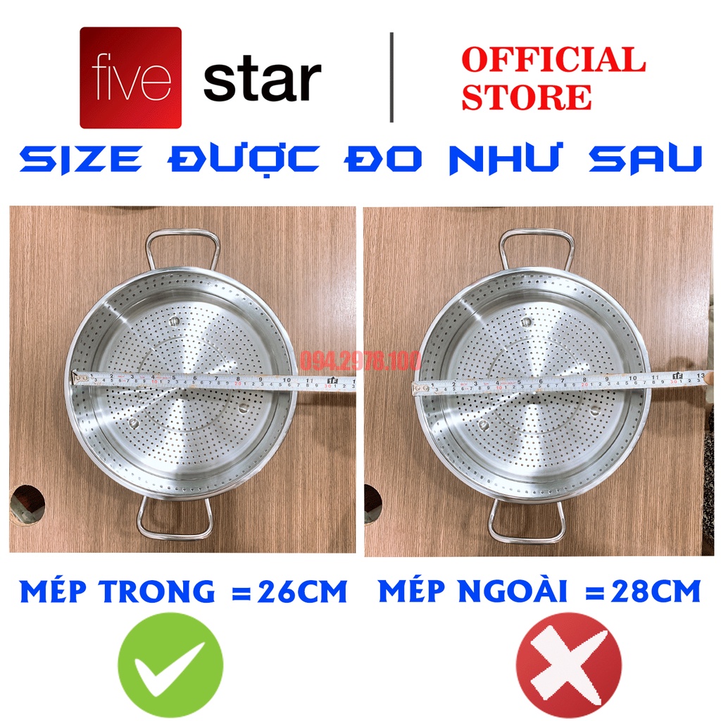 Xửng hấp cao cấp Fivestar standard không nắp tặng 1 muỗng canh ( 24cm / 26cm / 28cm / 30cm / 32cm )